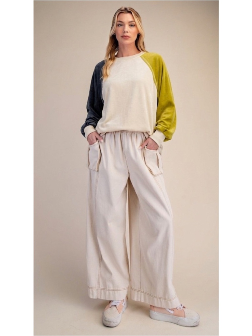 Easel Velour Colorblock Pullover Oversized Sweater Size S